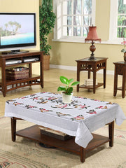 Heart Home Flower Printed Cotton 4 Seater Center Table Cover,40"x60" (White)-44HH055