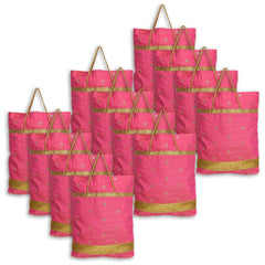 Kuber Industries Polyester Dot Print Hand Bag/Grocery Bag For Women/Girls With Handle Pack of 12 (Pink) 54KM4059