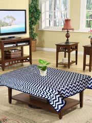 Kuber Industries Lining Design Cotton 4 Seater Centre Table Cover - Blue (CTKTC01168)