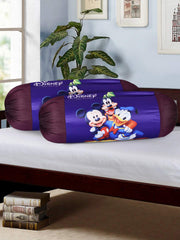 Kuber Industries Disney Team Mickey Print Silk Special Long Crush Bolster Cover- Set of 2, Royal Blue-KUBMART0140