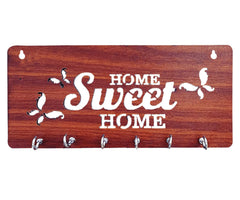 Kuber Industries Wood Sweet Home Design 7 Hooks Mounted Key Holder for Wall & Home Decor (Brown)