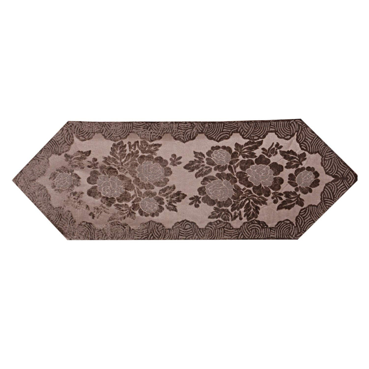 Kuber Industries Floral Design Velvet Dining Table Runner (Brown), CTKTC013815