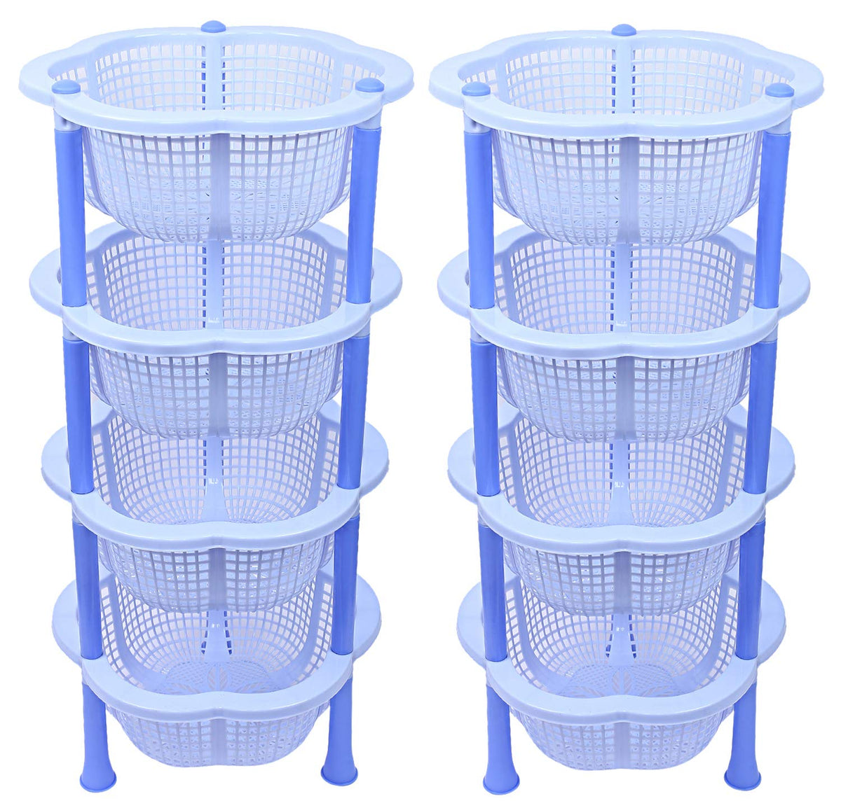 Kuber industries Plastic 2 Pieces 4 Layer Multi-Purpose Kitchen Storage Basket Rack (Blue)-CTKTC25224