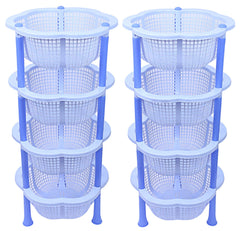 Kuber industries Plastic 2 Pieces 4 Layer Multi-Purpose Kitchen Storage Basket Rack (Blue)-CTKTC25224