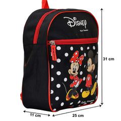 Kuber Industries Polyester Waterproof Disney Mickey & Minnie Mouse Dot Print Backpack|Sturdy School Bag For Kids,13 Inch (Black)