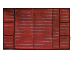 Kuber Industries Lining Print Jute Fridge Top Cover with 6 Utility Side Pockets (Maroon)