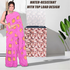 Heart Home Washing Machine Cover | Brick New Check Design Washing Machine Cover | PVC Top Load Semi-Automatic Washing Machine Cover | Brown