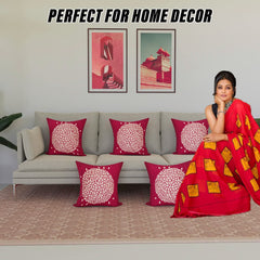 Kuber Industries Cushion Cover | Sofa Cushion Covers | Square Cushion Covers | Velvet Cushion Covers | Gold Print Couch Cushion Covers | Set of 5 | 16 Inch | Pink