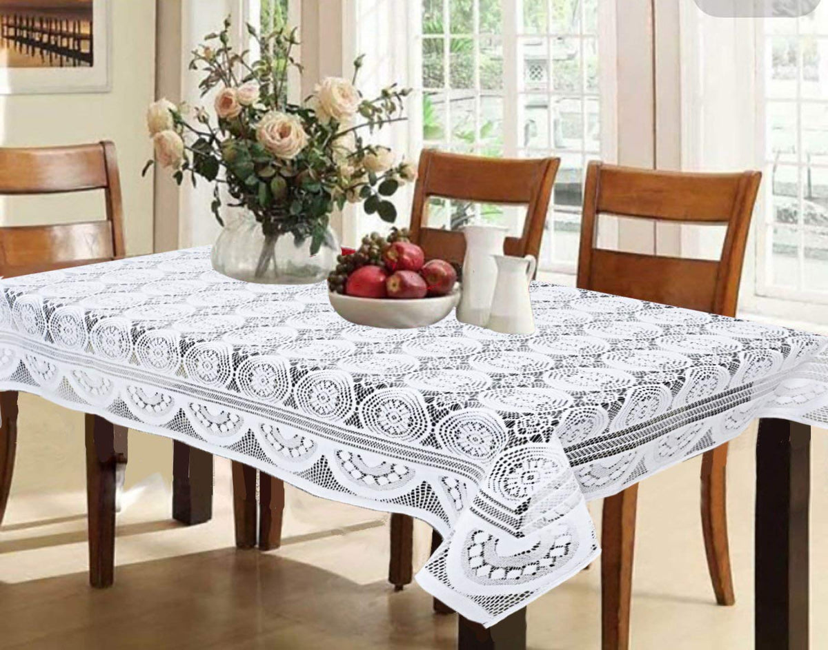Kuber Industries 6 Seater Dining Table Cover|Circle Design & Cotton Material|Heat Resistant, Size 228 x 152 CM (White) - CTKTC22312 Pack of 1
