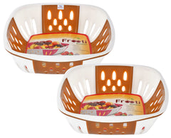 Heart Home Large Plastic Fruit, vegetable Storage Basket- Pack of 2 (Brown)-HS42KUBMART25389