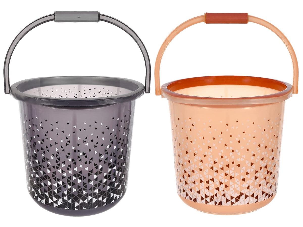 Kuber Industries Multiuses Tinted Print Plastic Bucket with Handle, 24 Litre Pack of 2 (Brown & Black)-46KM0351, Standard