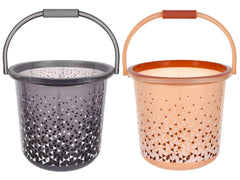 Heart Home Multiuses Tinted Print Plastic Bucket With Handle, 24 litre- Pack of 2 (Brown & Black)-46HH0351