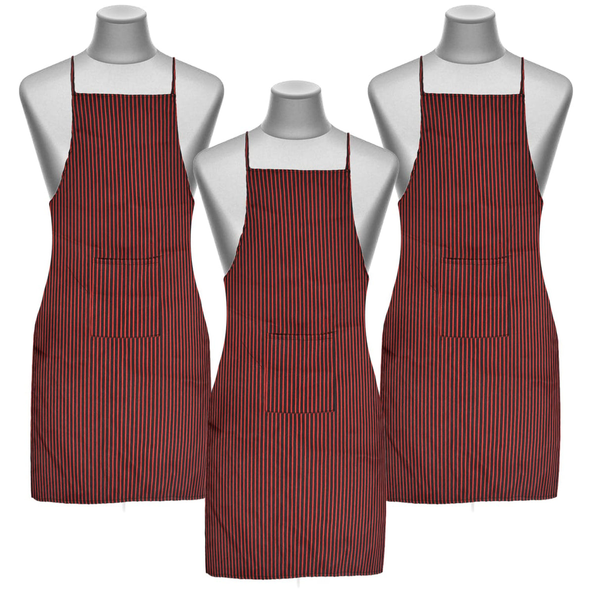 Heart Home Linning Printed Apron with 1 Front Pocket- Pack of 3 (Black & Maroon)-50HH0745