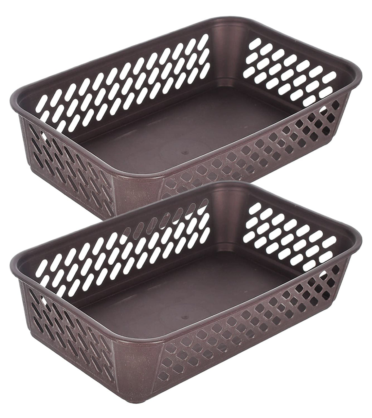 Heart Home Multiuses Super Tidy Plastic Tray/Basket/Organizer- Pack of 2 (Brown) -46KHH0263