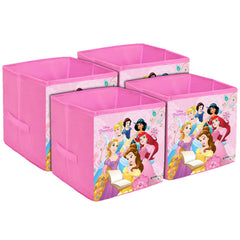 Kuber Industries Disney Princess Print Storage Box|Foldable Clothes Organizer|Collapsible Storage Basket With Handle For Toys,Books,30 Ltr.Pack of 4 (Pink)
