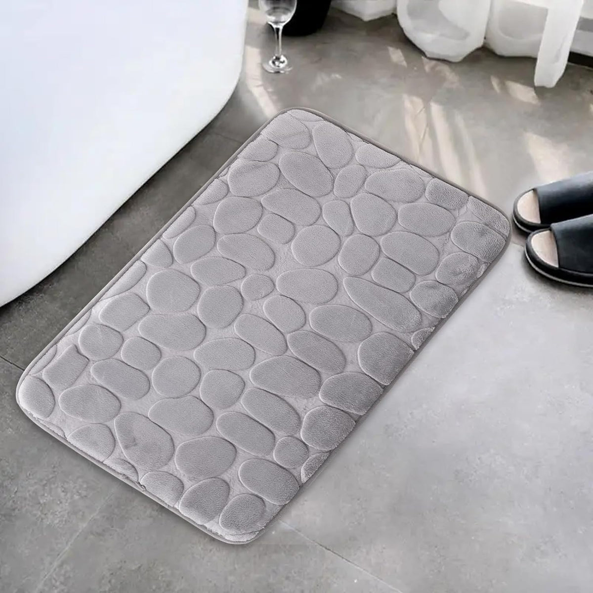 Heart Home Bath Mat | Bathroom Mat | Mat for Bathroom | Shower Bath Tub Mat | Living Room Mat | Foot Massager Mat | Square Shape Floor Mat | SZ-01B | Gray