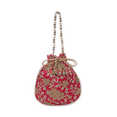 Kuber Industries Silk Embroidered Women Potli Bag (Pink) -CTKTC8812