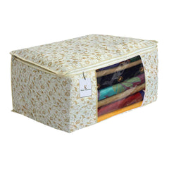Kuber Industries Metallic Print 3 Piece Non Woven Saree Cover Set (Brown)