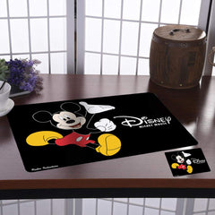 Kuber Industries Disney Mickey Mouse Printed PVC Stain Resistant, Anti-Skid, Waterproof 6 Pcs Placemats with 6 Pcs Tea Coasters Set for Dining Kitchen Restaurant Table, Set of 12 (Black)
