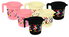Kuber Industries Disney Team Mickey Print 6 Pieces Unbreakable Strong Plastic Bathroom Mug,500 ML (Pink & Cream & Black) -HS_35_KUBMARTS17179