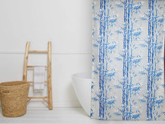 Kuber Industries PVC Bamboo Design Shower Curtain with Hooks - 54"x84", Blue (CTKTC03911)