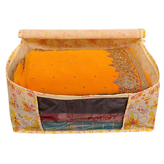 Kuber Industries Flower Printed Non-Woven Saree Cover, Clothes Organiser, Storage Bag For Wardrobe With Tranasparent Window- Pack of 9 (Yellow)-HS43KUBMART26124