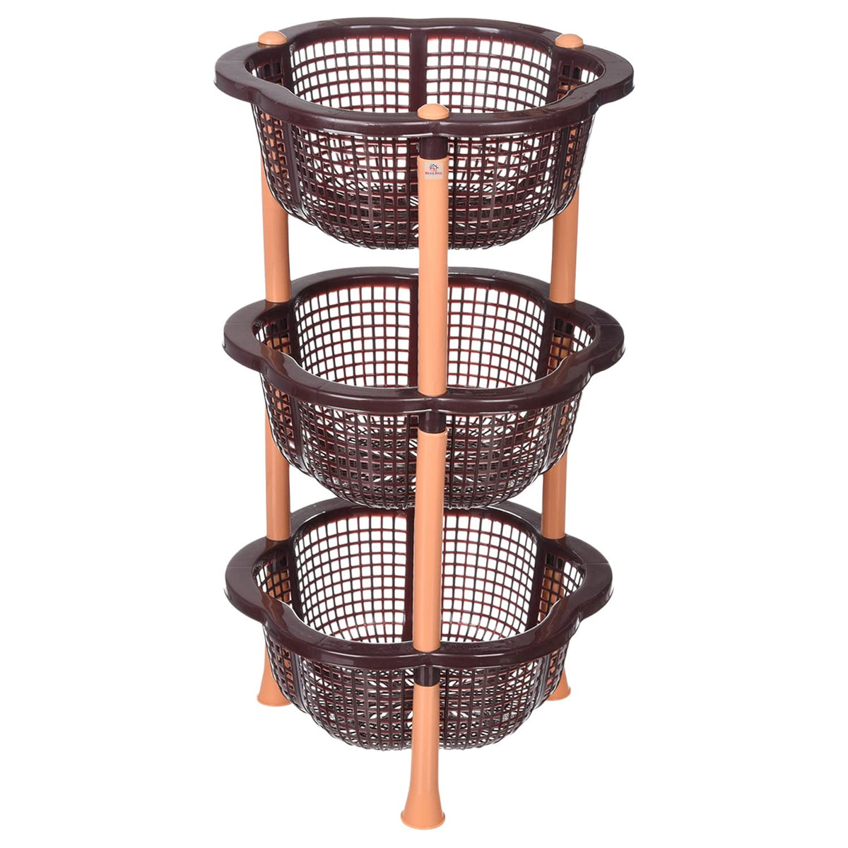 Heart Home Storage Basket | Plastic 3 Layer Kitchen Storage Basket | Storage Rack for Kitchen | Multi-Layer Vegetable Rack | Desire Floor-Standing Rack | Brown