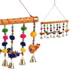 Heart Home Rajasthani Traditional Windchimes|5 Hanging Birds with Bamboo|Polyester Handcrafted Latkan|Decorative Door Hanging Latkan (Multicolor)