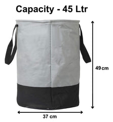 Kuber Industries Round Non Woven Fabric Foldable Laundry Basket|Toy Storage Basket|Cloth Storage Basket With Handles| Capicity 45 Ltr (Grey & Black)-KUBMART11446