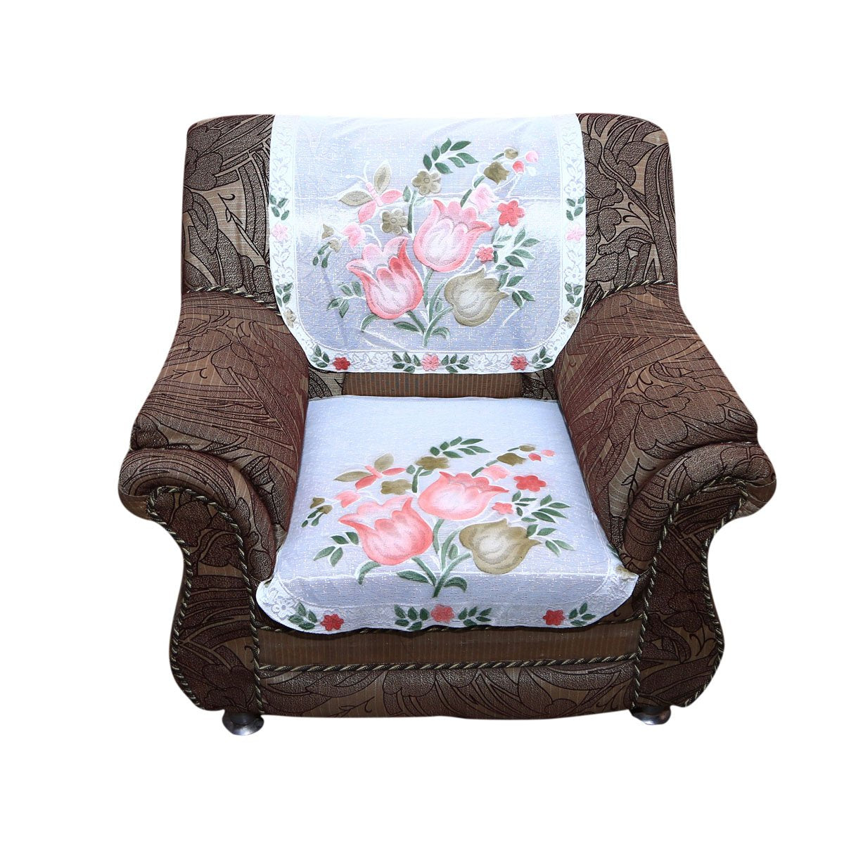 Kuber Industries 6 Piece Cotton 5 Seater Sofa Cover Set - Cream