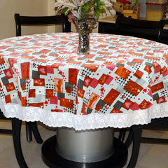 Kuber Industries Heart Print Round Table Cover, Oil-Proof Spill-Proof and Water Resistance PVC Table Cover, Decorative Fabric Circular Table Cover for Outdoor and Indoor Use (Maroon)-KUBMART11818