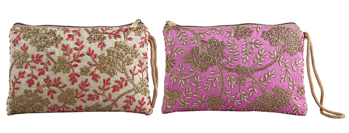 Kuber Industries Floral Design 2 Pieces Polyester Handcrafted Embroidered Women Handbag (CTKTC4407),Multicolour,Standard