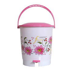 Kuber Industries Flower Print Plastic 2 Pieces Garbage Waste Dustbin/Recycling Bin for Home, Office, Factory with Lid, 10 Liters (Pink)-KUBMART10942