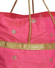 Heart Home Polyester Dot Design Foldable Potli|Shopping|Gifting, Hand Bag With Handle (Pink)