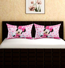 Kuber Industries Disney Minnie Print Silk Special Long Crush Pillow Cover- Set of 2, Pink-KUBMART010054
