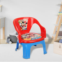 Kuber Industries Disney Mickey Kids Chair | Plastic Foldable Kids Chair | Chair for Kidsroom | School Study Stool | Baby Stool | Indoor or Outdoor Stool for Kids | Capacity 30 Kg | Red & Blue