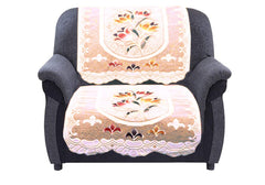 Kuber Industries Cotton 5 Seater Sofa Cover|Premium Cotton Fabric & Side Flower Design|Cutting Edge Round Shape, 10 Piece (Cream)