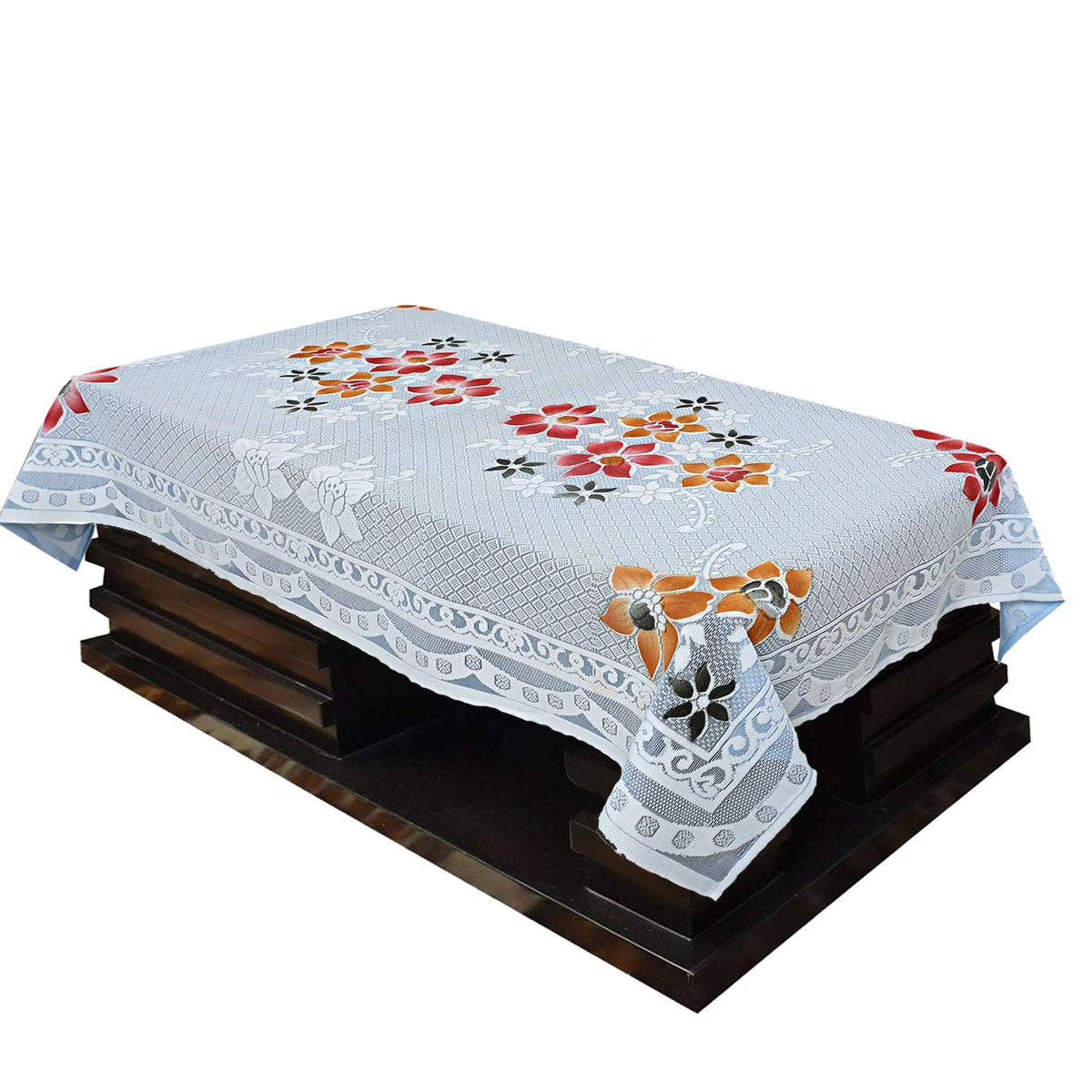 Kuber Industries Floral Cotton 4 Seater Center Table Cover - Blue (CTKTC03503)