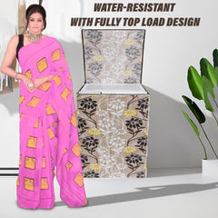 Heart Home Washing Machine Cover | Golden Flower Print Washing Machine Cover | Knitting Polyester | Top Load Fully-Automatic Washing Machine Cover | Brown