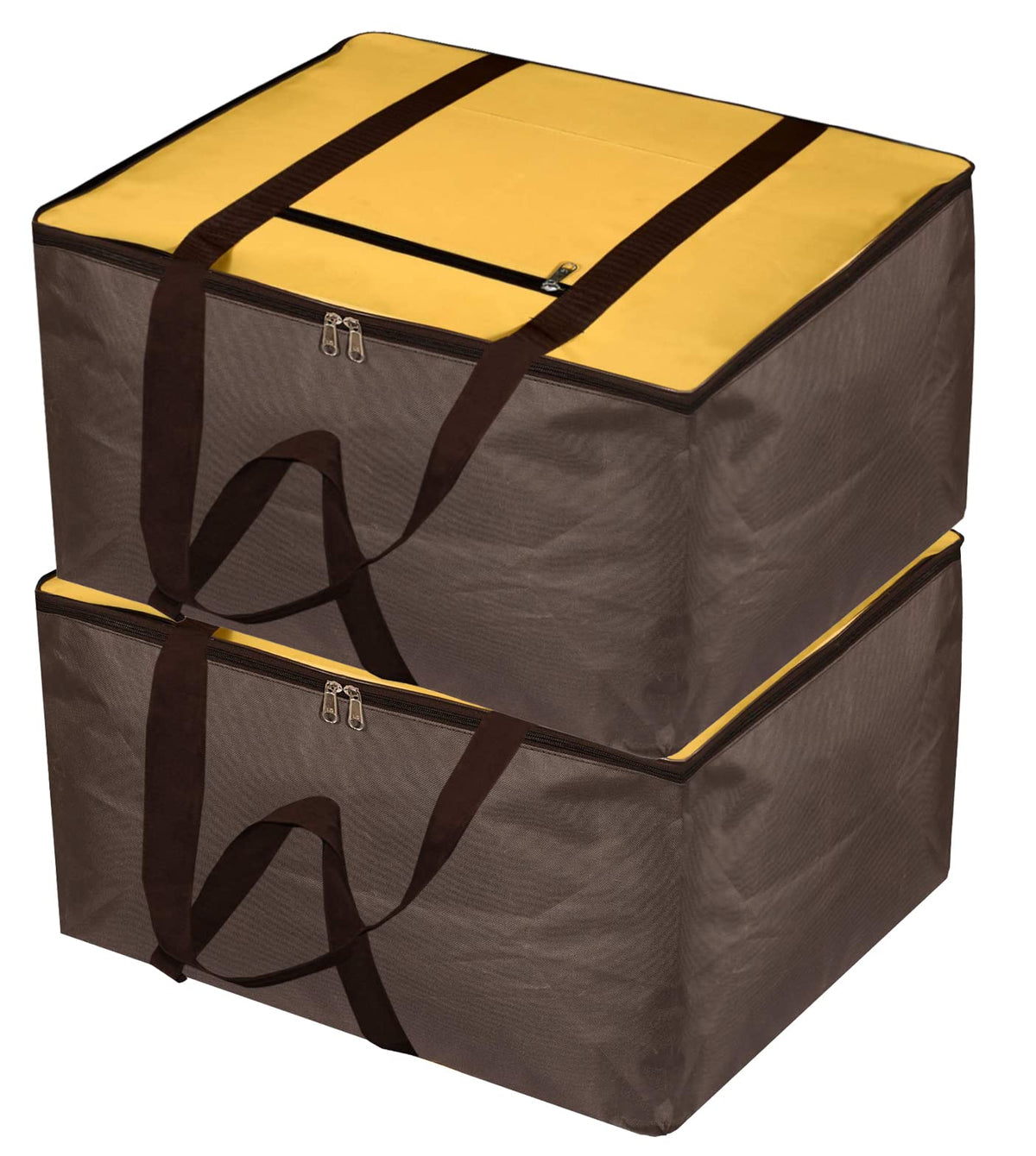Heart Home Large Moisture Proof Wardrobe Organizer Storage Bag For Clothes With Zipper Closure and Handle- Pack of 2 (Yellow & Brown)-HS43HEARTH26691