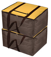 Heart Home Large Moisture Proof Wardrobe Organizer Storage Bag For Clothes With Zipper Closure and Handle- Pack of 2 (Yellow & Brown)-HS43HEARTH26691