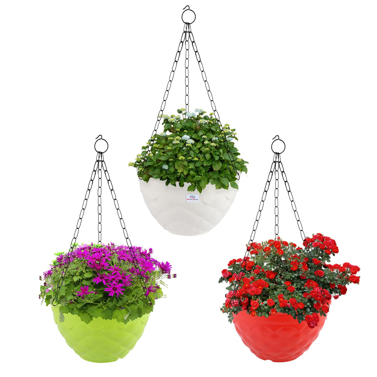 Heart Home Diamond Flower Pot|Durable Plastic Hanging Basket Flower Planter with Chain for Home|Garden|Balcony|Pack of 3 (Multicolor)