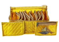 Kuber Industries Fabric Jewellery Box with 10 Transparent Pouches (Yellow)-KUBMART2971
