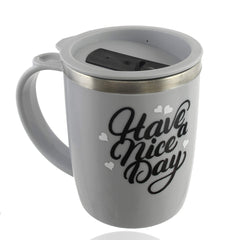 Kuber Industries Coffee/Milk Mug with Sipper lid|Assorted Print|Unbreakable hot Insulated|Double Wall Plastic & Stainless Steel|Size 9 x 9 x 12 CM (Grey)-KUBMART11112