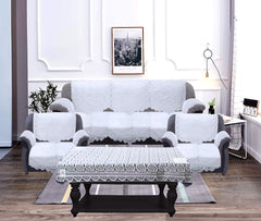 Heart Home Circle Design Cotton 5 Seater Sofa Cover Set with 6 Pieces Arms Cover and 1 Center Table Cover (Set of 17, White)-HEART12000, Standard