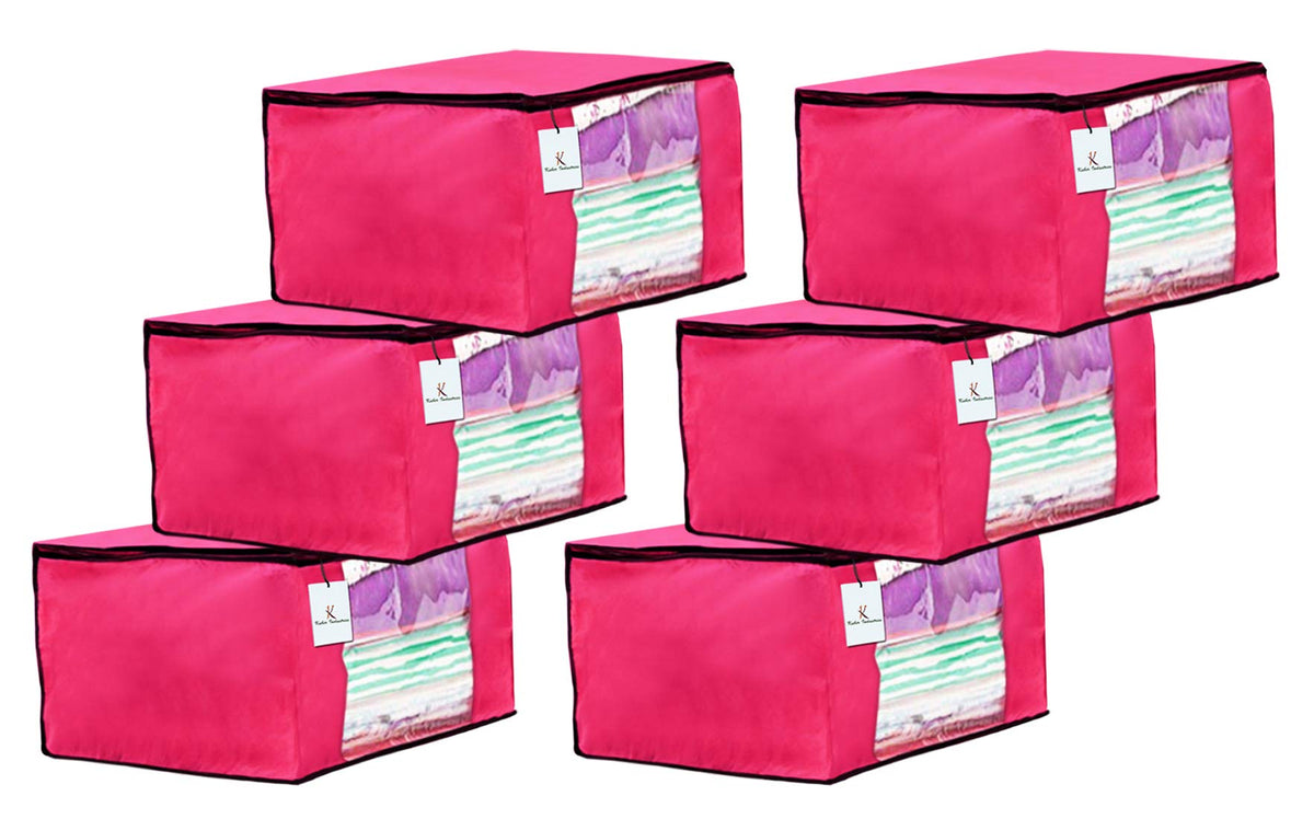 Kuber Industries 6 Piece Non Woven Fabric Saree Cover Set with Transparent Window, Extra Large, Pink-CTKTC23673