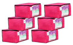 Kuber Industries 6 Piece Non Woven Fabric Saree Cover Set with Transparent Window, Extra Large, Pink-CTKTC23673