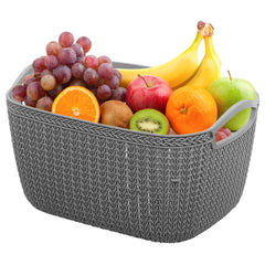 Heart Home Q-6 Multiuses Designer Unbreakable Plastic Storage Basket/Organizer/Bin For Home, Kitchen, Bathroom, Office Use Pack of 3 (Grey)-50HH01653