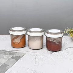 Kuber Industries Containers Set for Kitchen|BPA-Free Plastic 350 ML Storage Containers Set with Spoon for Kitchen Set of 3 (Gray)