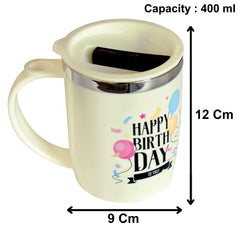 Kuber Industries Double Wall Vacuum Insulated Food Grade BPA Free Plastic Coffee Mug with Lid, Pack of 2 (Cream)